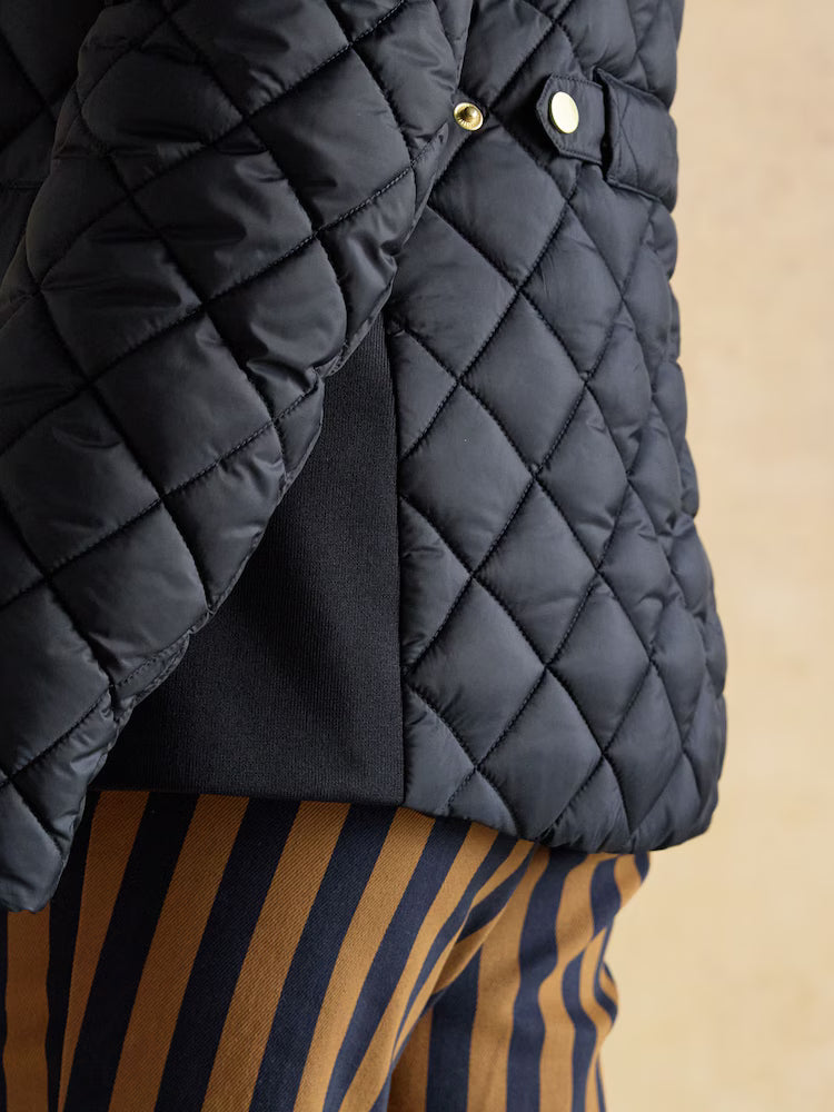 Joules Braemar Luxe Navy Blue Showerproof Diamond Quilted Coat