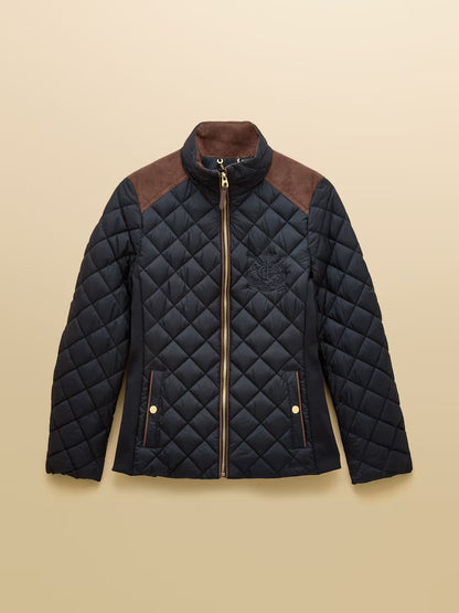Joules Braemar Luxe Navy Blue Showerproof Diamond Quilted Coat