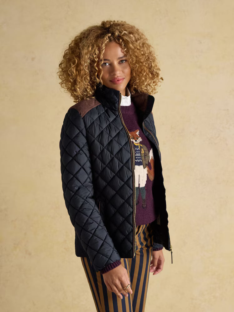 Joules Braemar Luxe Navy Blue Showerproof Diamond Quilted Coat