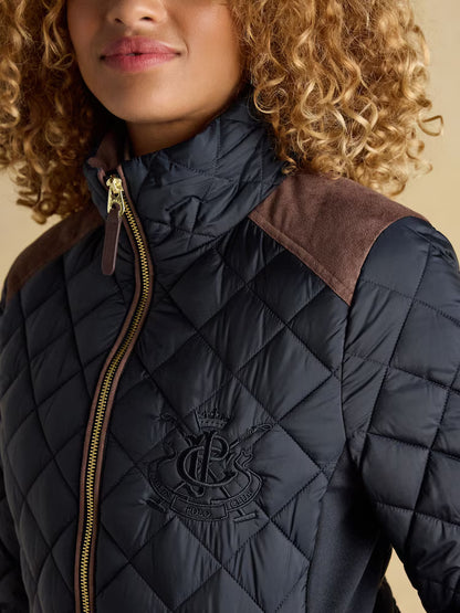 Joules Braemar Luxe Navy Blue Showerproof Diamond Quilted Coat