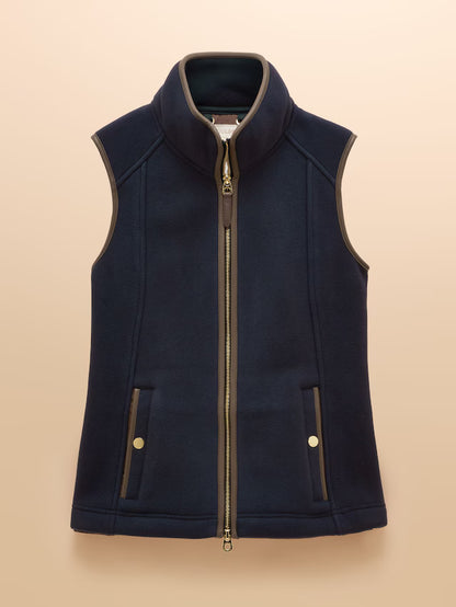 Joules Heritage Navy Fleece Gilet for Women - Stylish Quilted Vest with Zip Front & Pockets.