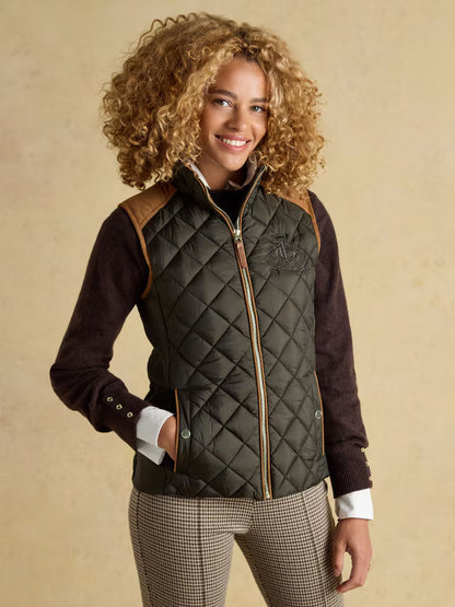 Joules Braemar Luxe Khaki Green Showerproof Diamond Quilted Gilet - Clothing Leisure Wear UK 8