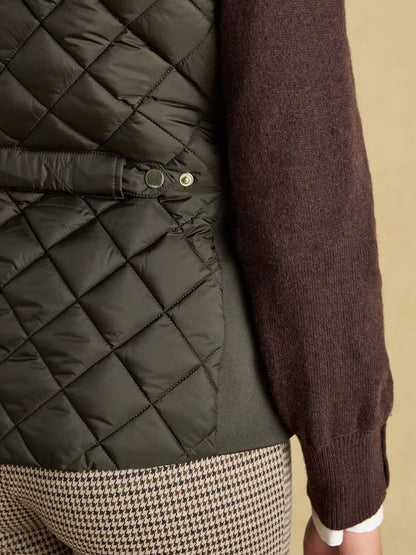 Joules Braemar Luxe Khaki Green Showerproof Diamond Quilted Gilet