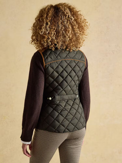Joules Braemar Luxe Khaki Green Showerproof Diamond Quilted Gilet