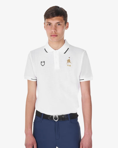 Equestro Men's Three Button Training Polo Shirt Equestro X Fise White - T-Shirts, Polos & Tops Clothing XS