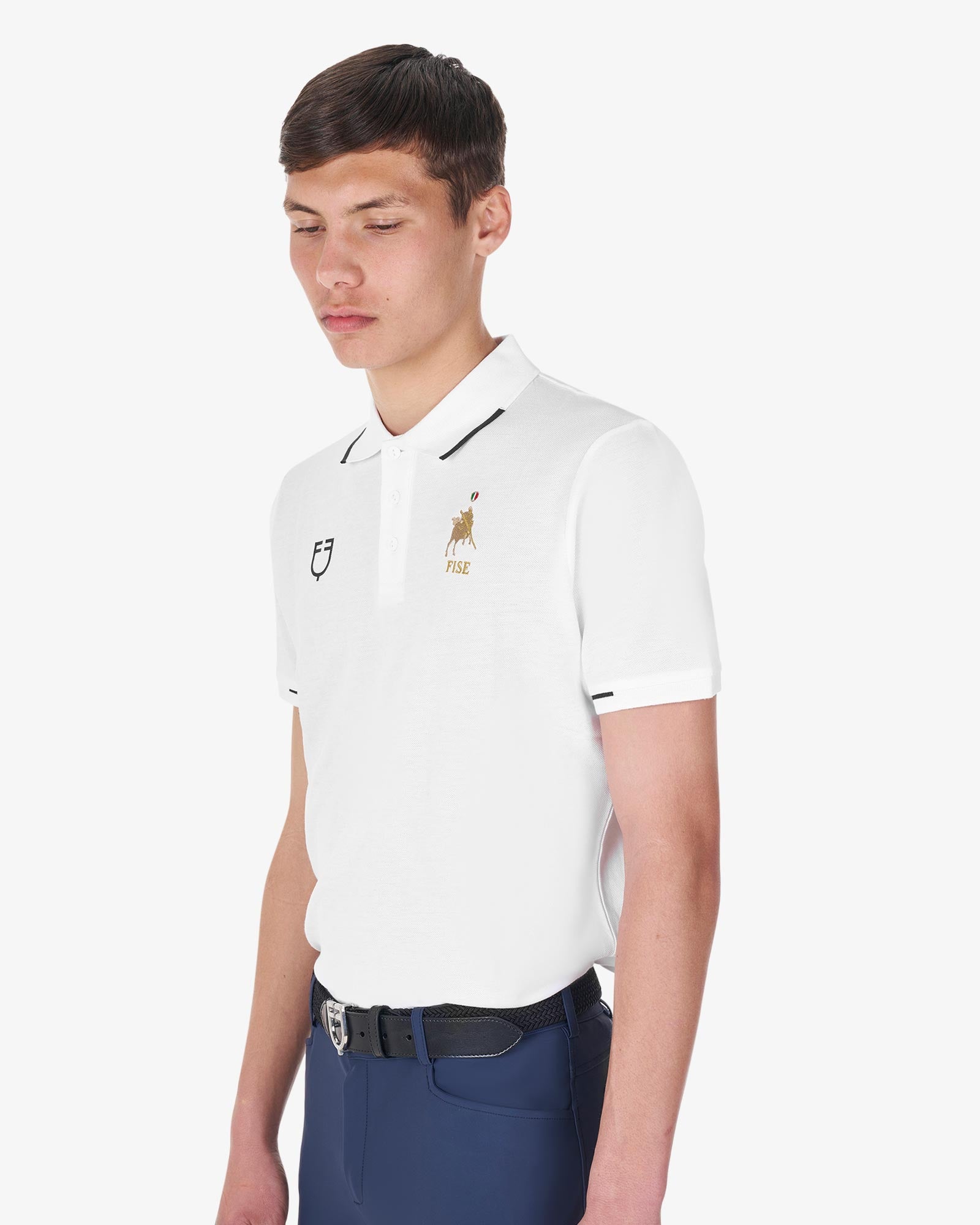 Equestro Men's Three Button Training Polo Shirt Equestro X Fise White