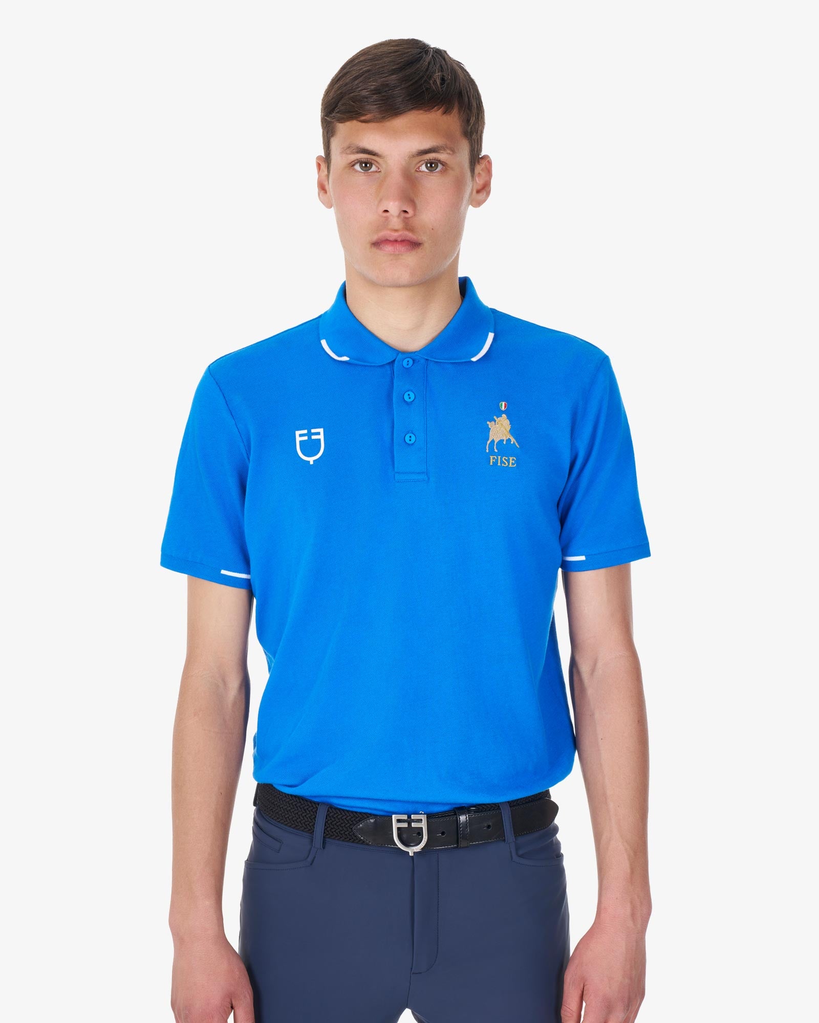 Equestro Men's Three Button Training Polo Shirt Equestro X Fise Azzurro Savoia - T-Shirts, Polos & Tops Clothing…