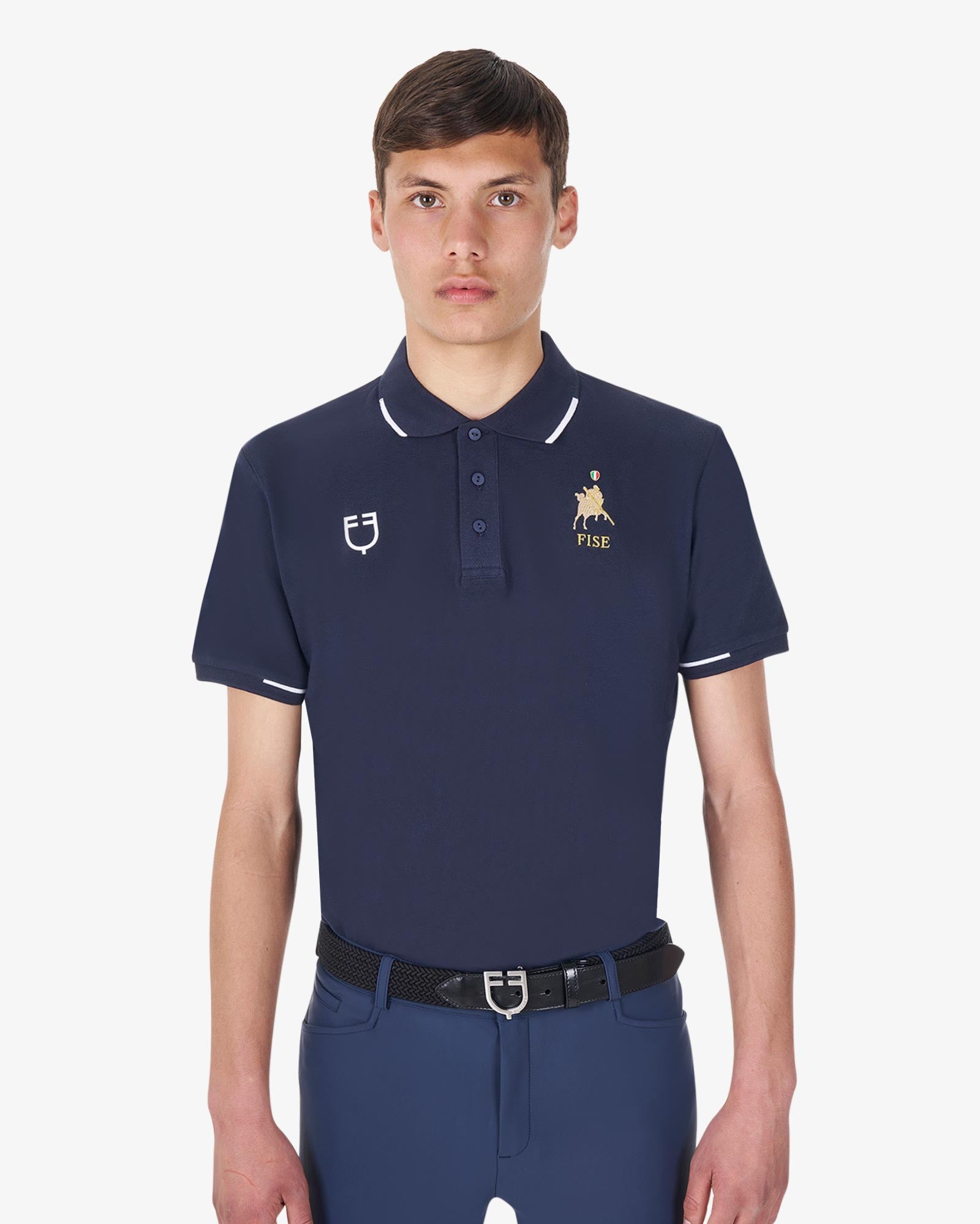 Equestro Men's Three Button Training Polo Shirt Equestro X Fise Navy Blazer - T-Shirts, Polos & Tops Clothing XS
