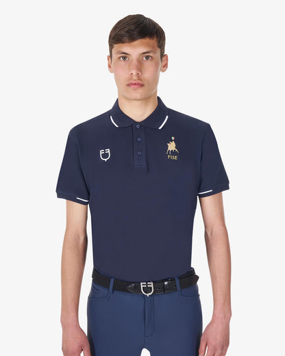 Equestro Men's Three Button Training Polo Shirt Equestro X Fise Navy Blazer | Equiflair