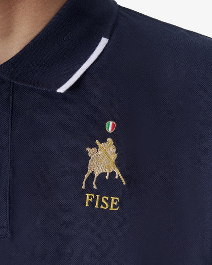 Equestro Men's Three Button Training Polo Shirt Equestro X Fise Navy Blazer | Equiflair