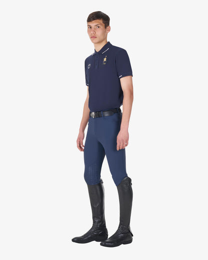 Equestro Men's Three Button Training Polo Shirt Equestro X Fise Navy Blazer | Equiflair