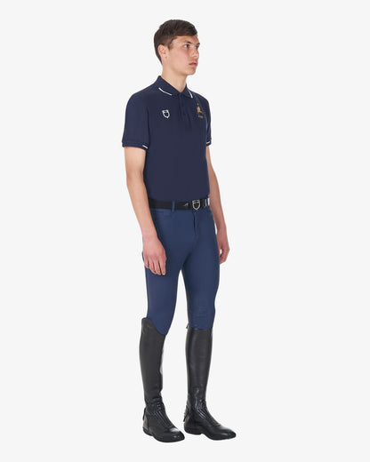 Equestro Men's Three Button Training Polo Shirt Equestro X Fise Navy Blazer | Equiflair