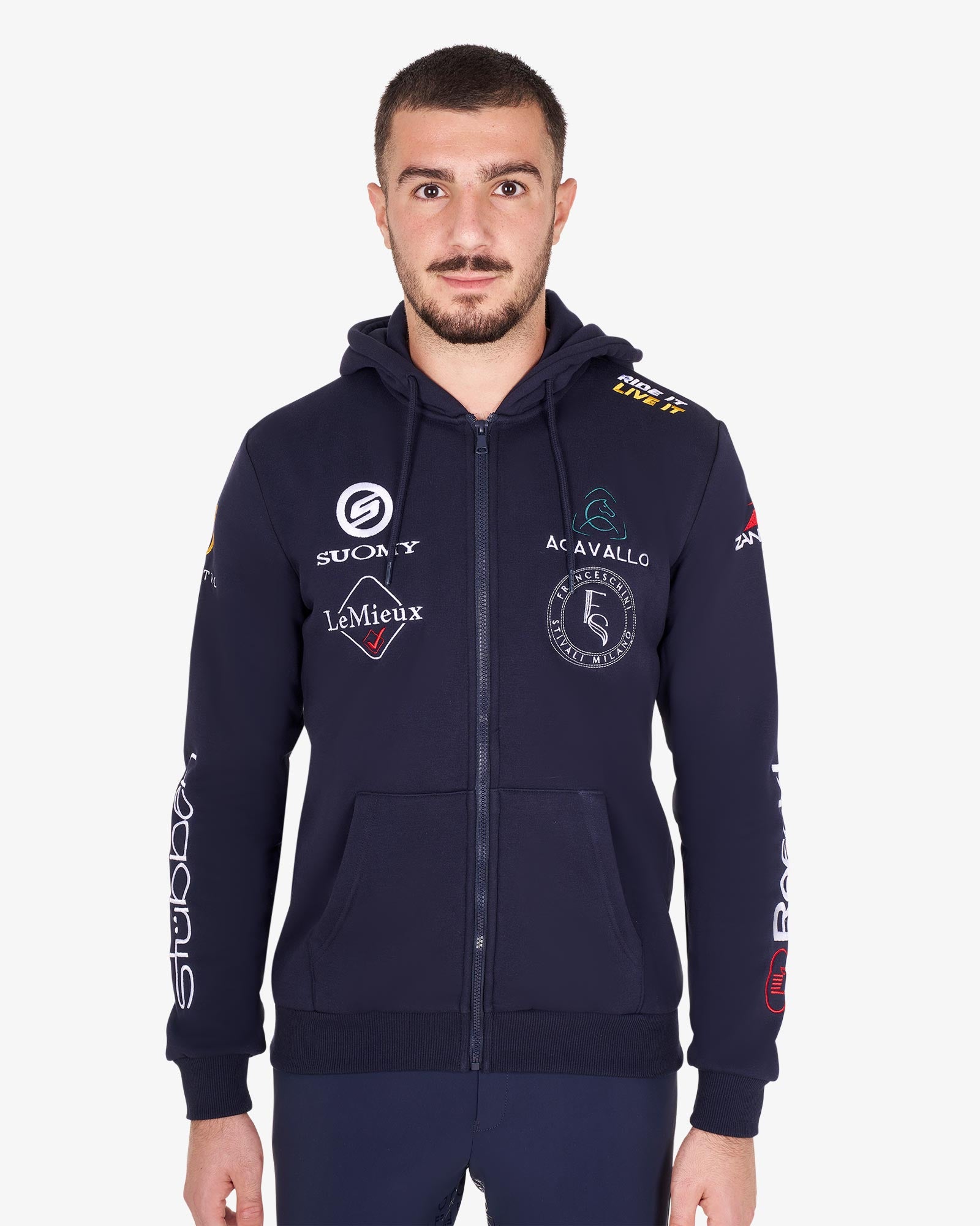 Equestro Men's Sweatshirt With Multi Logo Hood Navy Blazer - Jumpers, Fleeces & Hoodies Clothing Leisure Wear XS