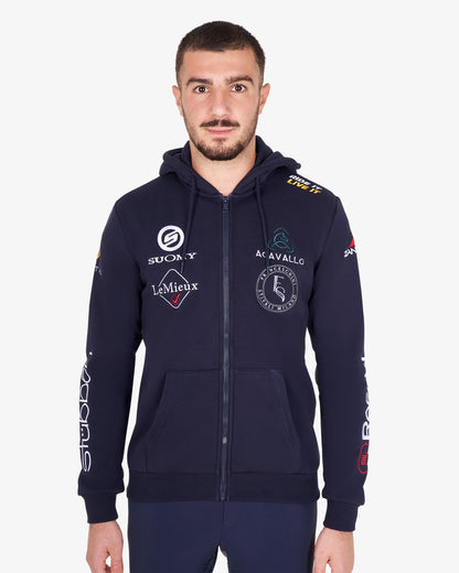 Equestro Men's Sweatshirt With Multi Logo Hood Navy Blazer - Jumpers, Fleeces & Hoodies Clothing Leisure Wear XS