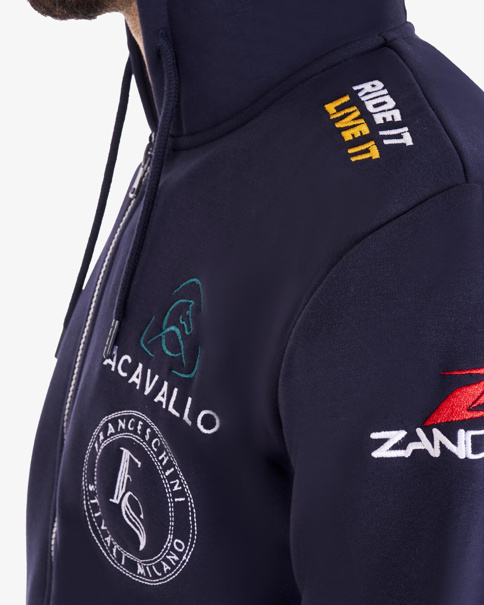 Equestro Men's Sweatshirt With Multi Logo Hood Navy Blazer