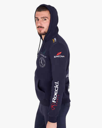 Equestro Men's Sweatshirt With Multi Logo Hood Navy Blazer