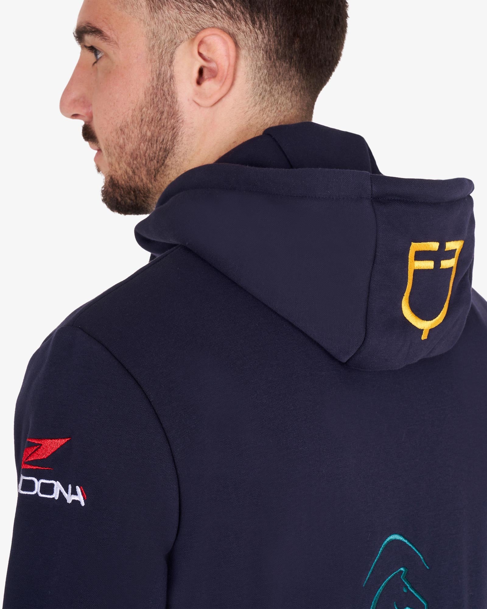 Equestro Men's Sweatshirt With Multi Logo Hood Navy Blazer
