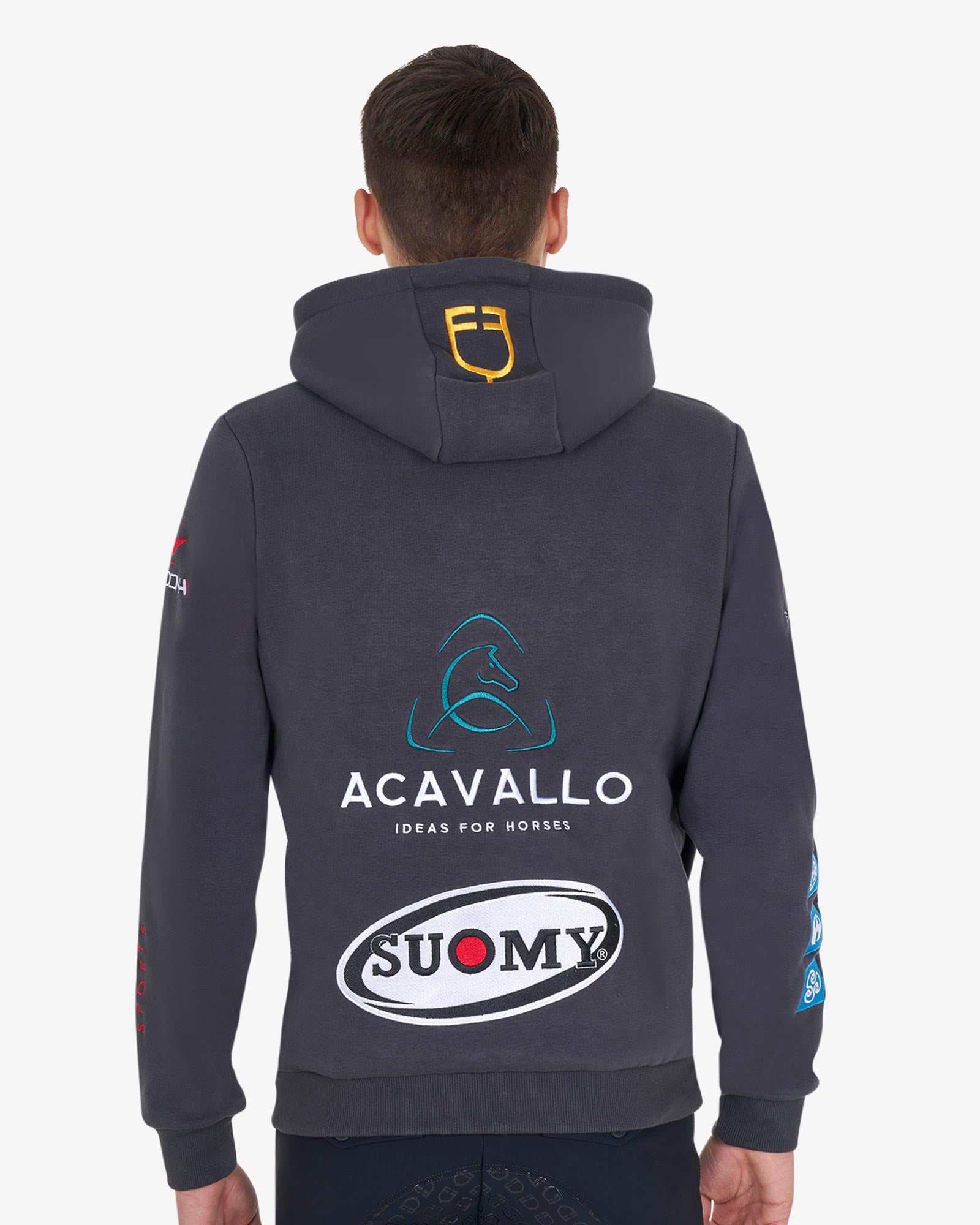 Equestro Men's Sweatshirt With Multi Logo Hood Asphalt