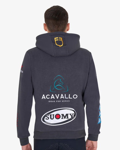 Equestro Men's Sweatshirt With Multi Logo Hood Asphalt