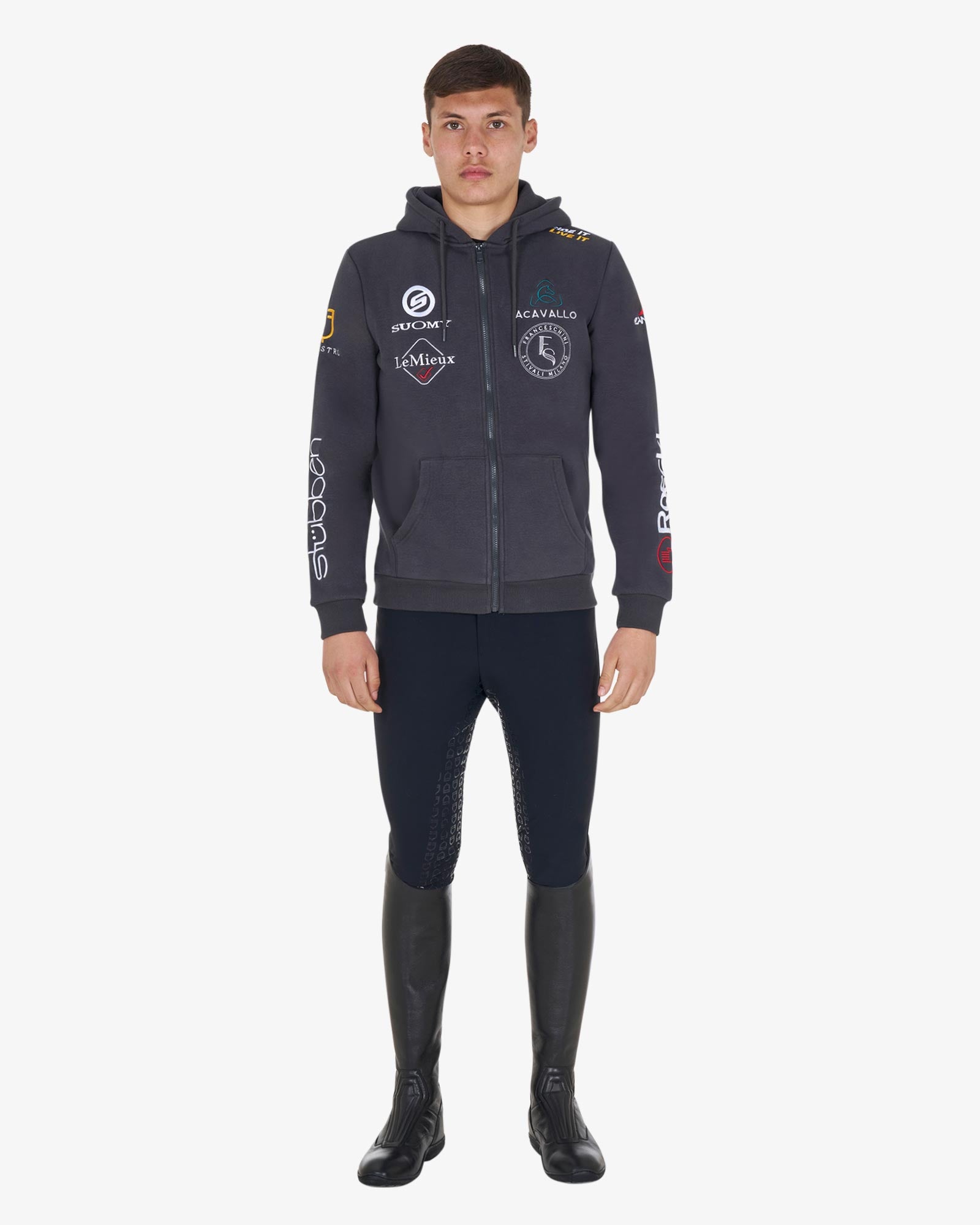 Equestro Men's Sweatshirt With Multi Logo Hood Asphalt