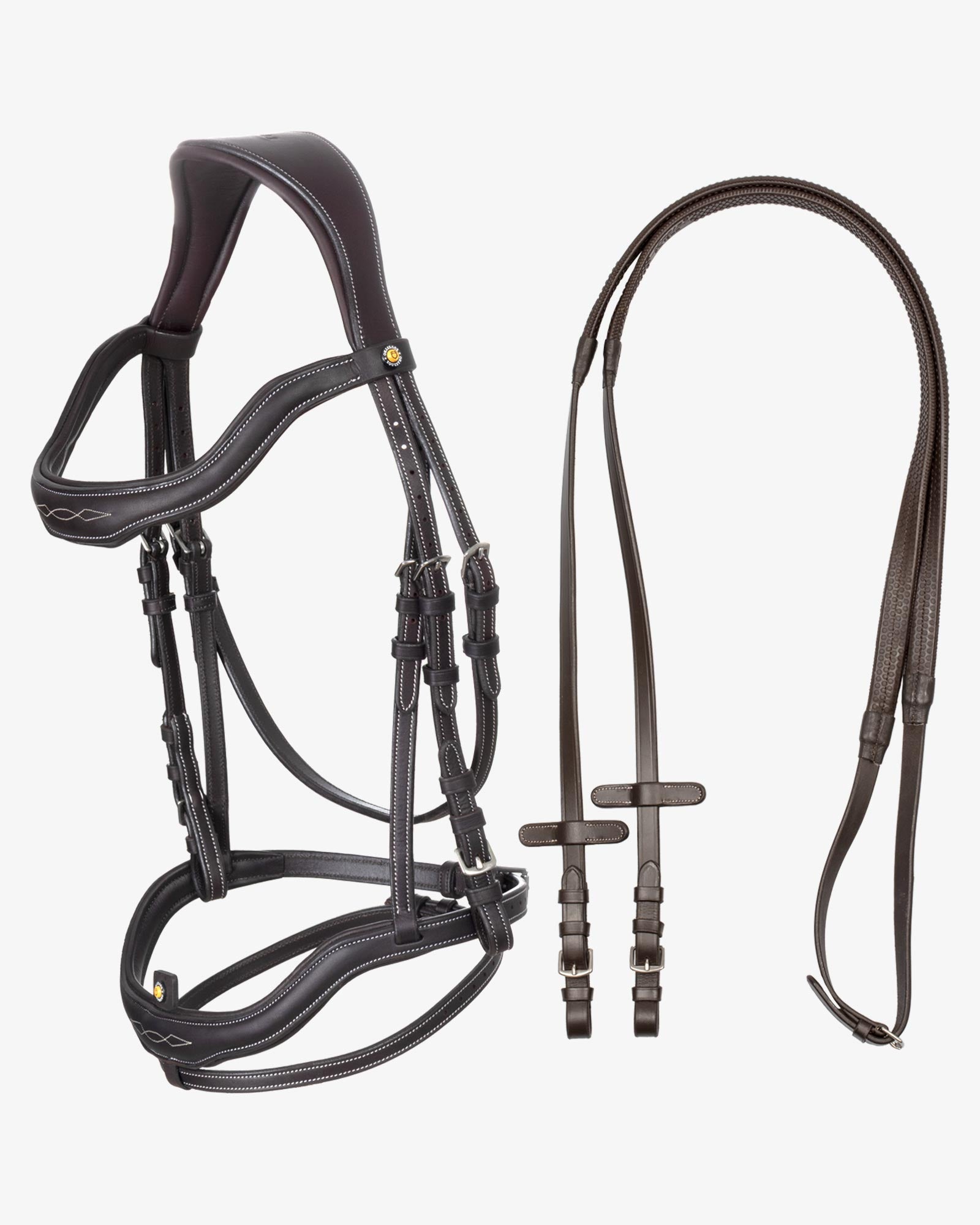 Equestro Soft Leather Stitched Bridle Dark Brown - Reins Leatherwork COB