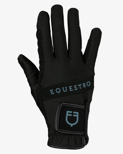 Equestro Gloves In Technical Fabric With Multicolor Logo Black Blue Coral