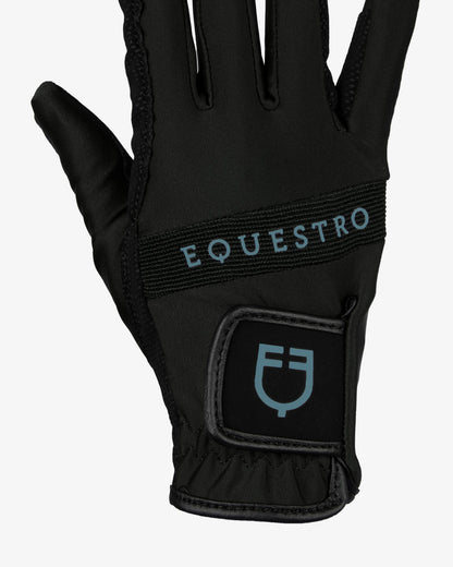 Equestro Gloves In Technical Fabric With Multicolor Logo Black Blue Coral
