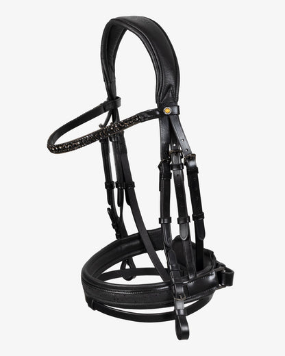 Equestro English Leather Bridle With Glittery Noseband Black - Snaffle Bridle Horse Leatherwork COB