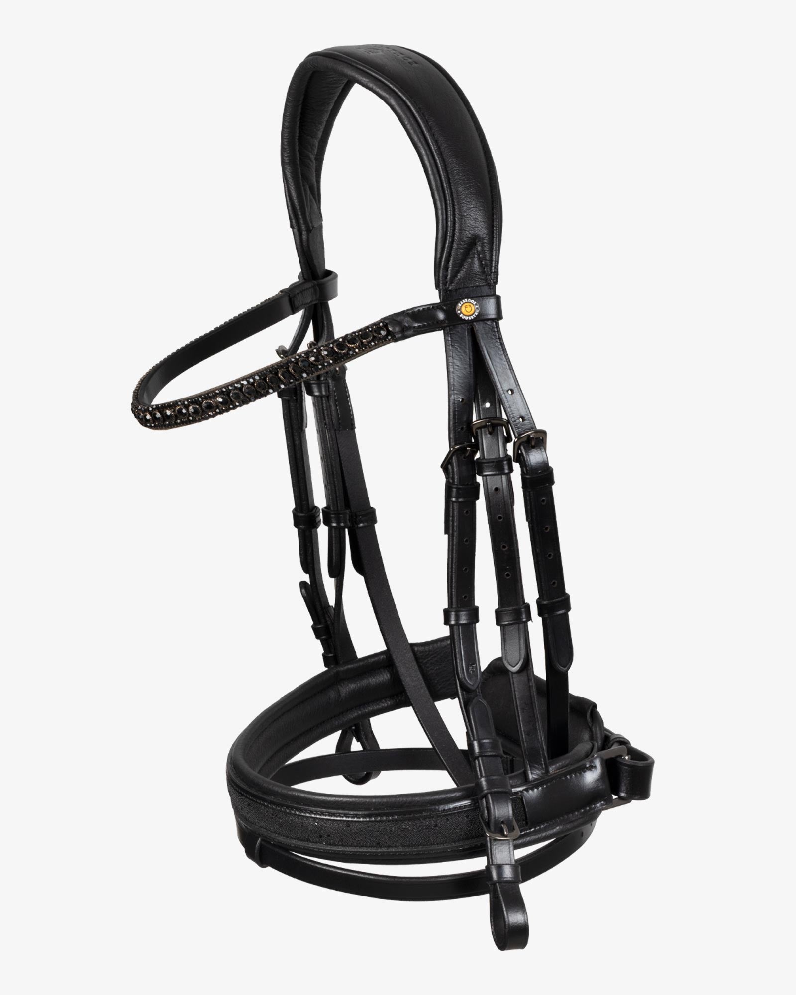 Equestro English Leather Bridle With Glittery Noseband Black