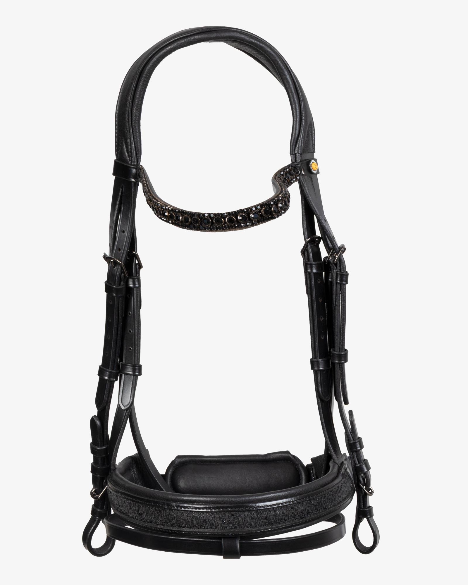 Equestro English Leather Bridle With Glittery Noseband Black