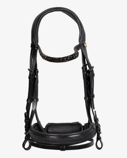 Equestro English Leather Bridle With Glittery Noseband Black