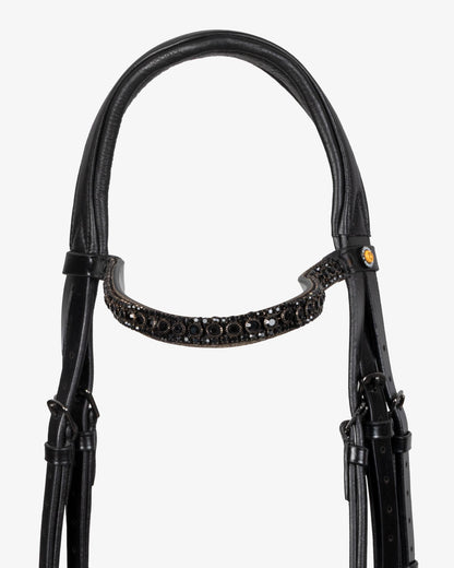 Equestro English Leather Bridle With Glittery Noseband Black