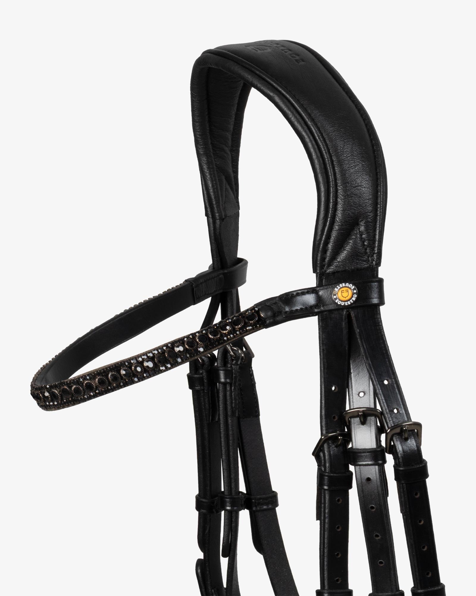 Equestro English Leather Bridle With Glittery Noseband Black