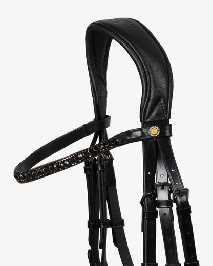 Equestro English Leather Bridle With Glittery Noseband Black