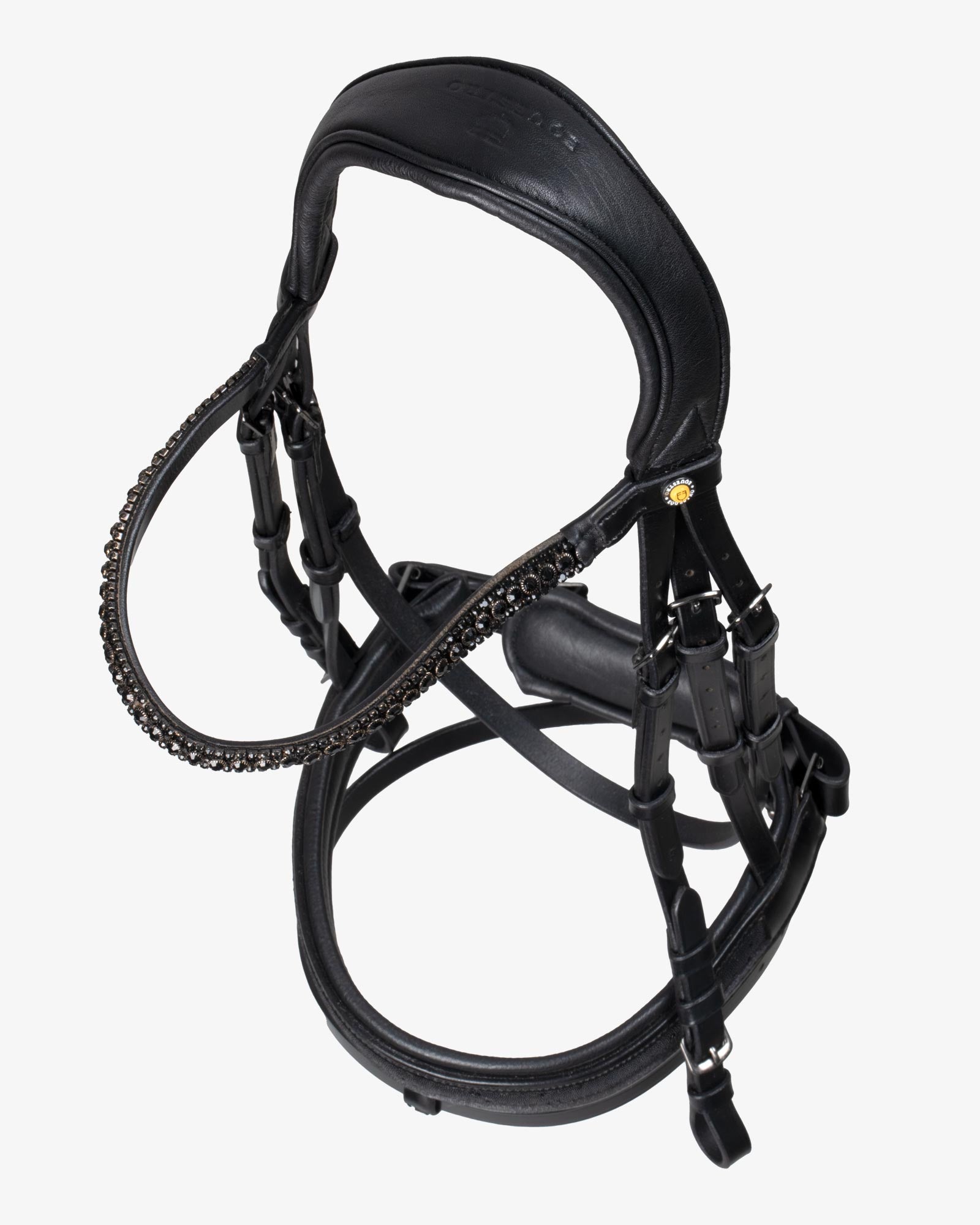 Equestro English Leather Bridle With Glittery Noseband Black
