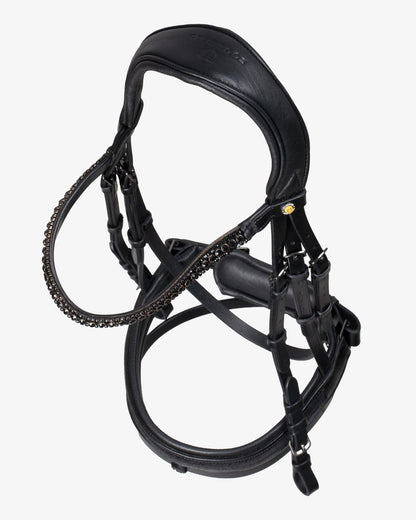 Equestro English Leather Bridle With Glittery Noseband Black