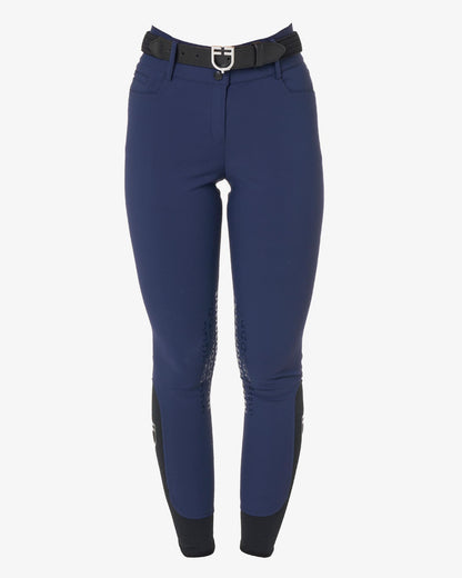 Equestro Women's High Waisted Knee Grip Breeches Navy Blazer - Riding Legwear Clothing 36