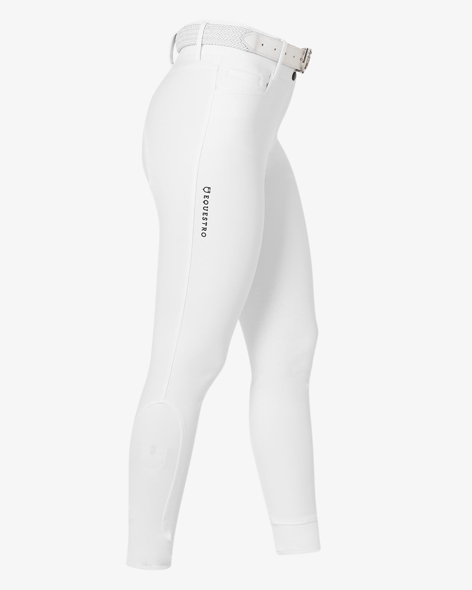 Equestro Women's High Waisted Knee Grip Breeches White