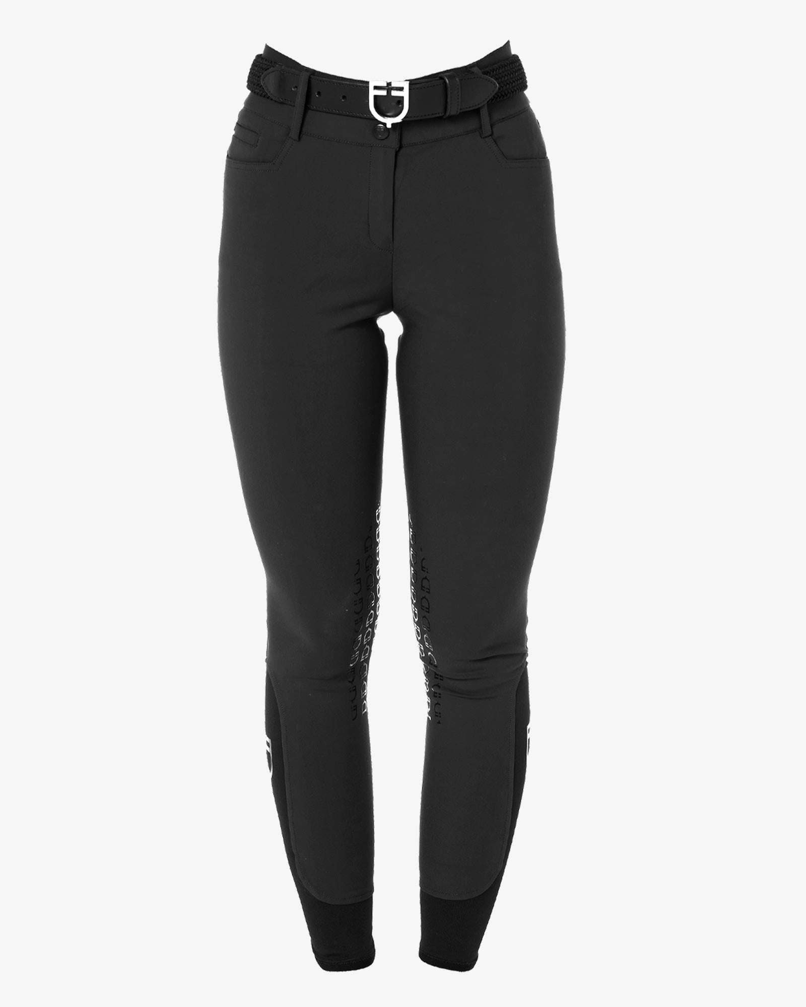 Equestro Women's High Waisted Knee Grip Breeches Black - Riding Legwear Clothing 36