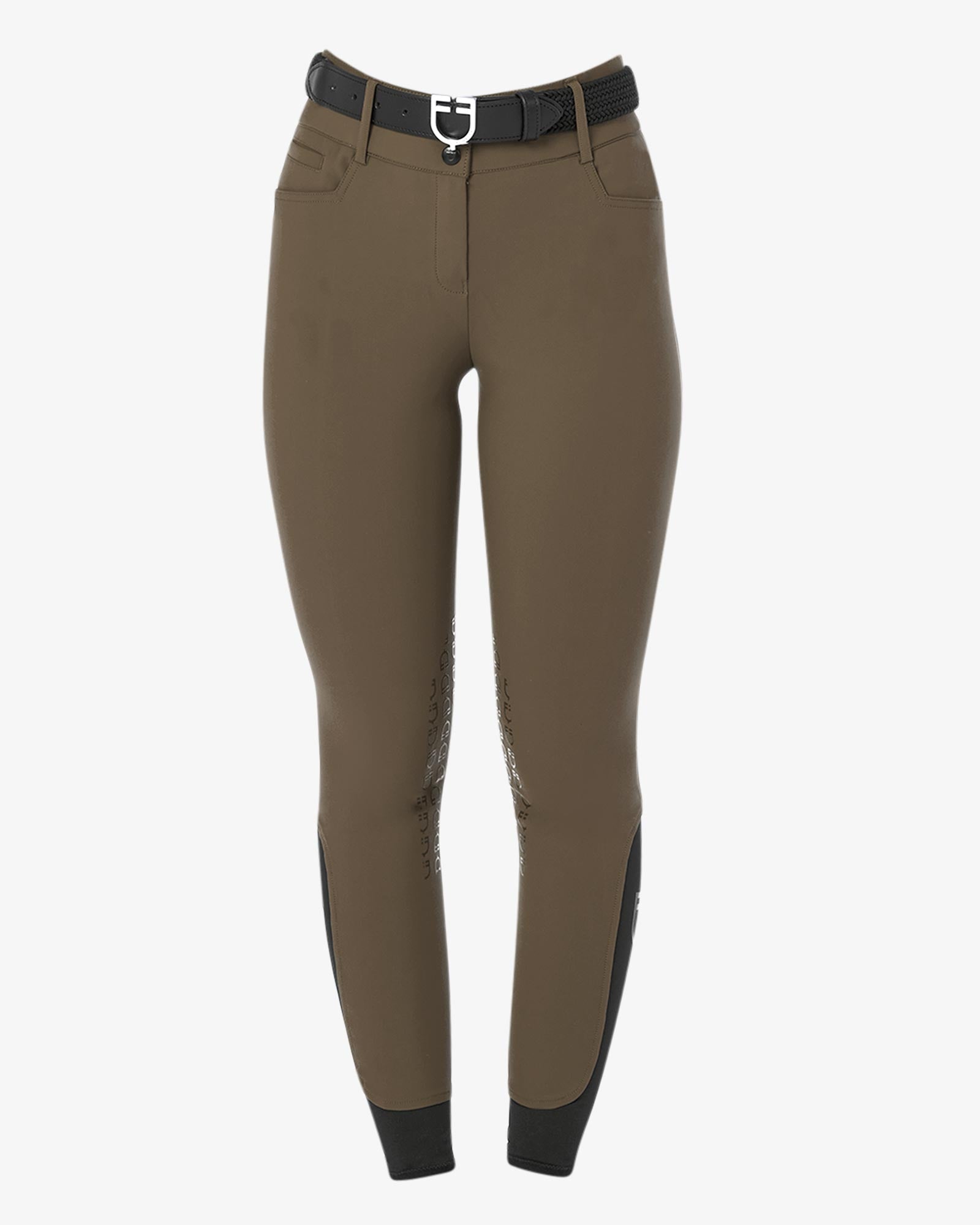 Equestro Women's High Waisted Knee Grip Breeches Walnut - Riding Legwear Clothing 36