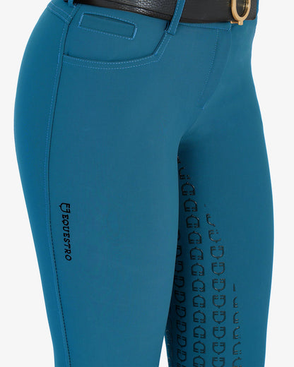 Equestro Women'S Full Grip Slim Fit Breeches Blue Coral
