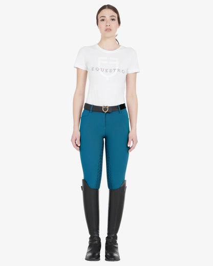 Equestro Women'S Full Grip Slim Fit Breeches Blue Coral