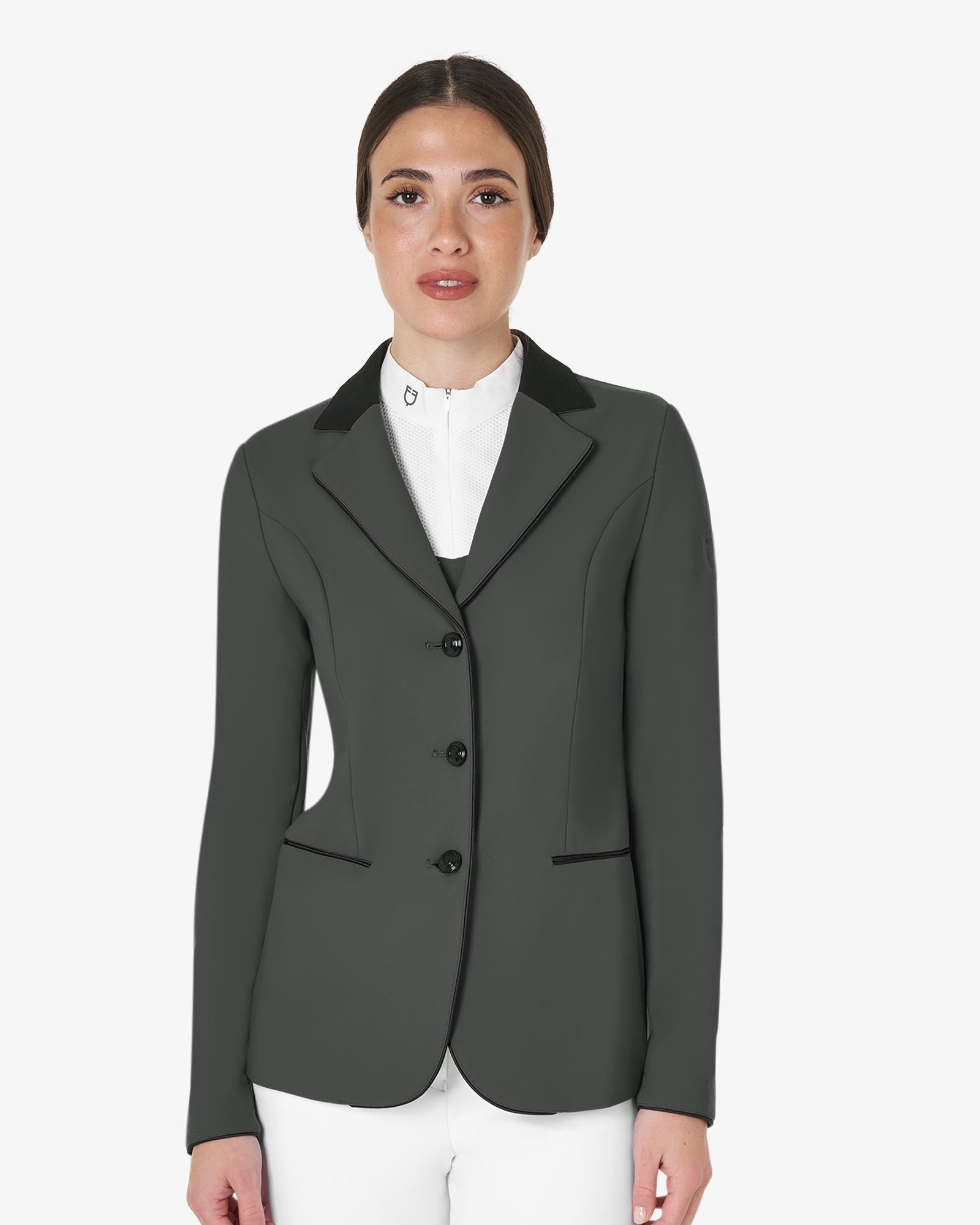 Equestro Women's Three Button Competition Jacket Grey/Black - Clothing XS