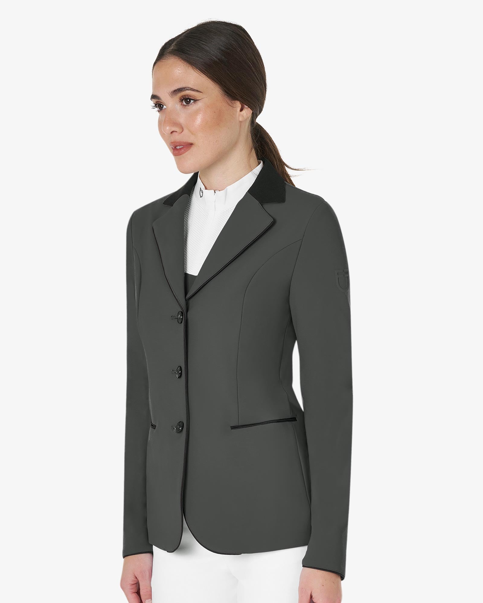 Equestro Women's Three Button Competition Jacket Grey/Black | Equiflair