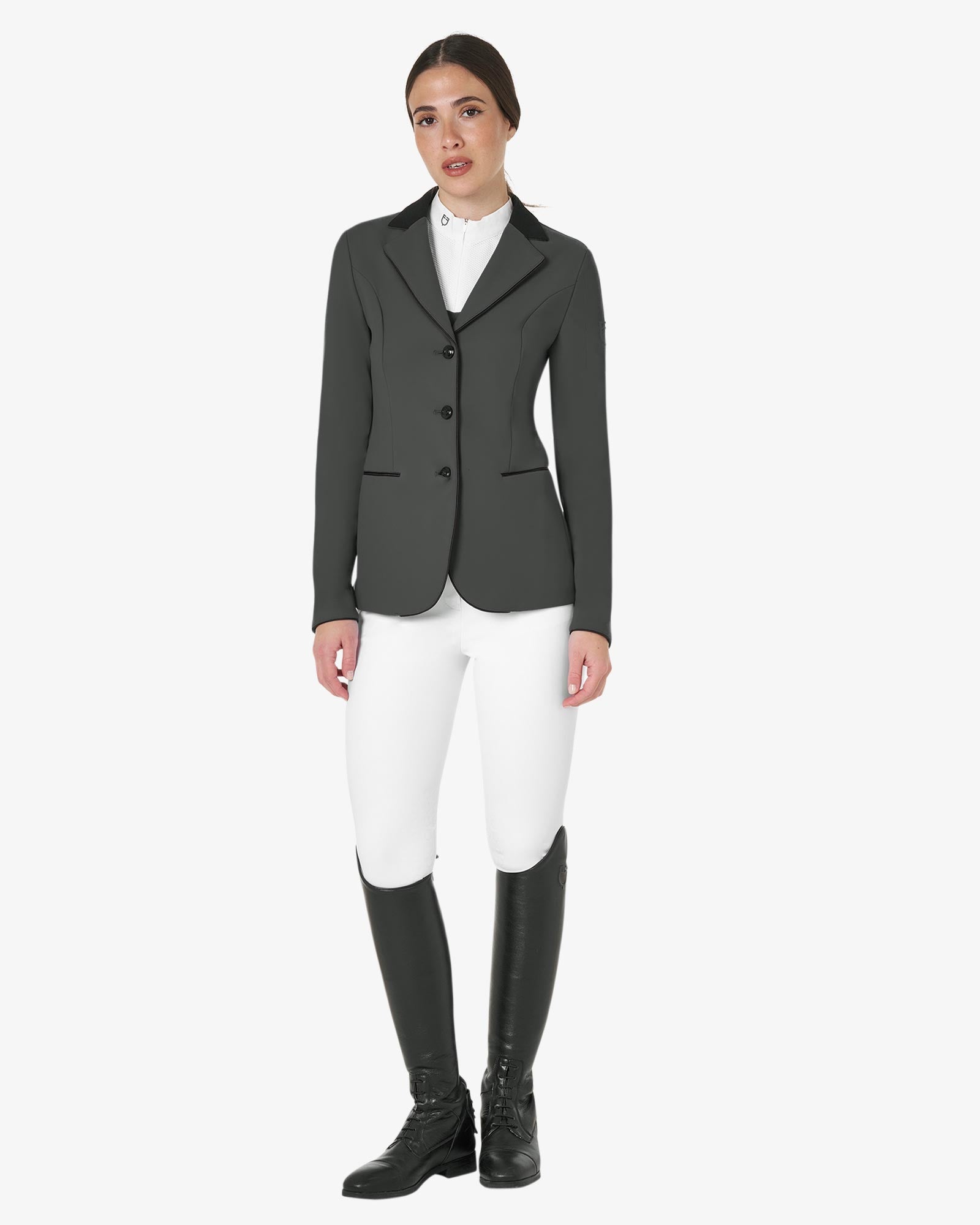 Equestro Women's Three Button Competition Jacket Grey/Black | Equiflair