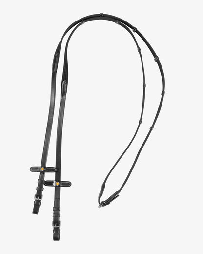 Equestro Sioux Leather Reins With Webbing Strap Black - Leatherwork FULL