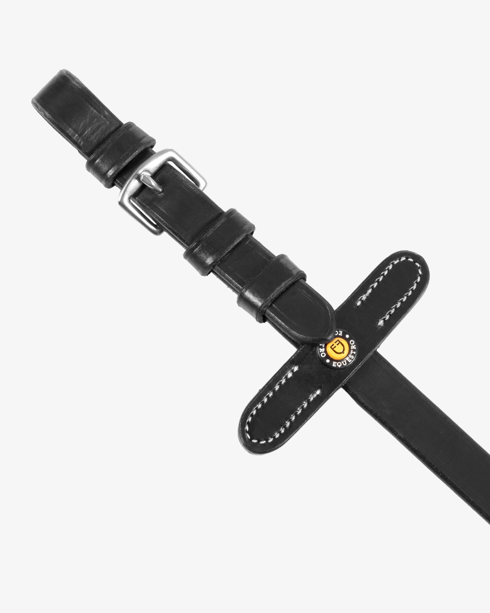 Equestro Sioux Leather Reins With Webbing Strap Black