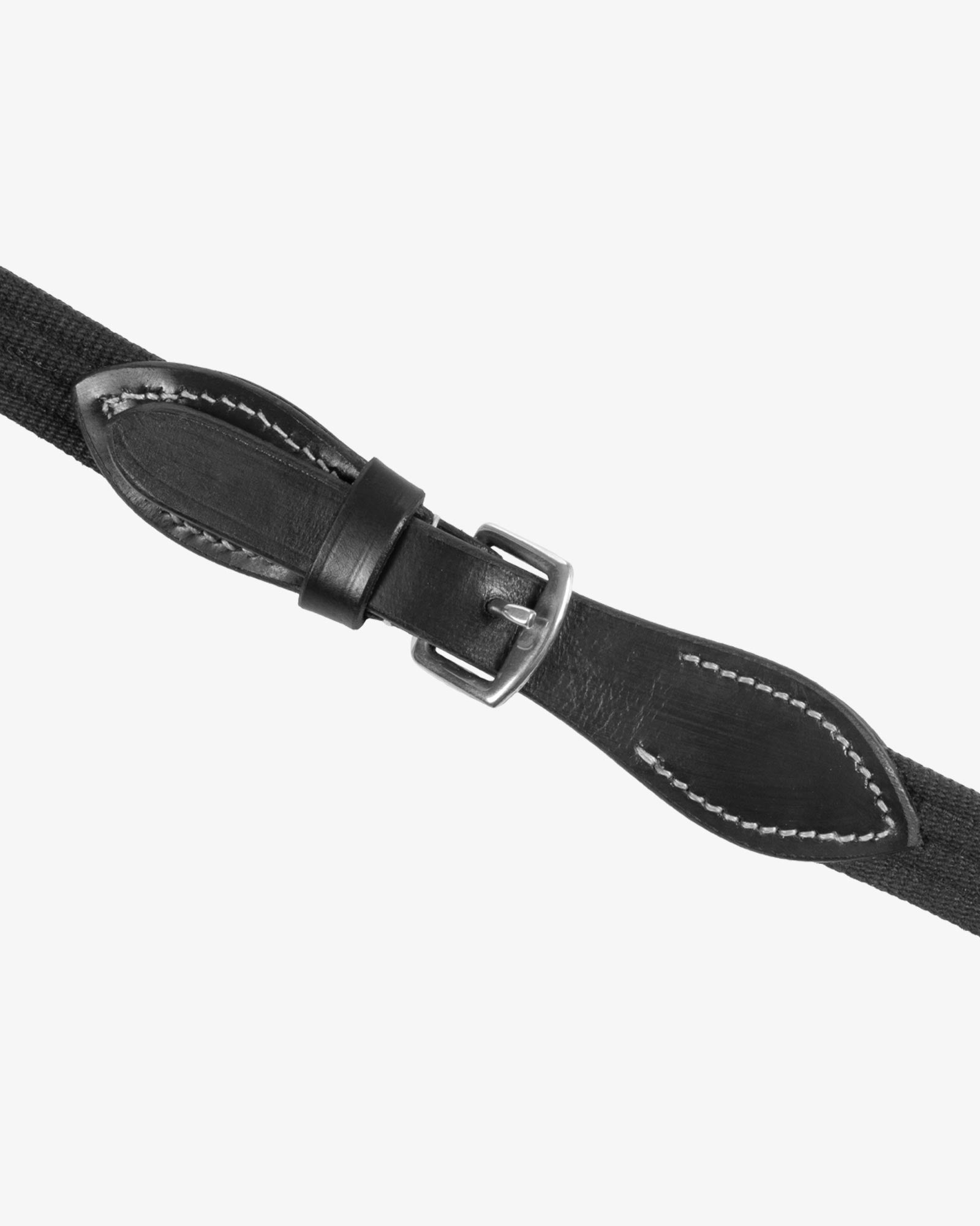 Equestro Sioux Leather Reins With Webbing Strap Black