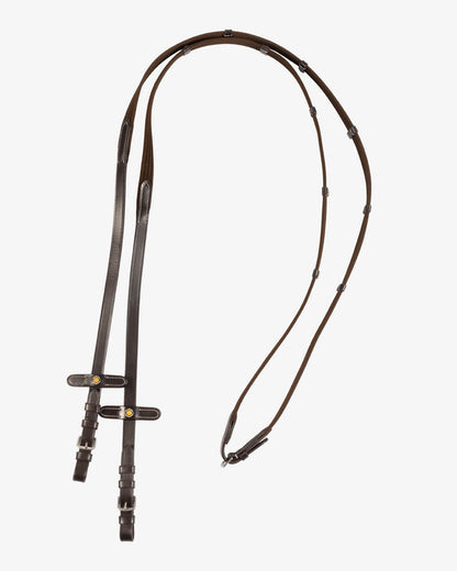 Equestro Sioux Leather Reins With Webbing Strap Dark Brown - Leatherwork FULL