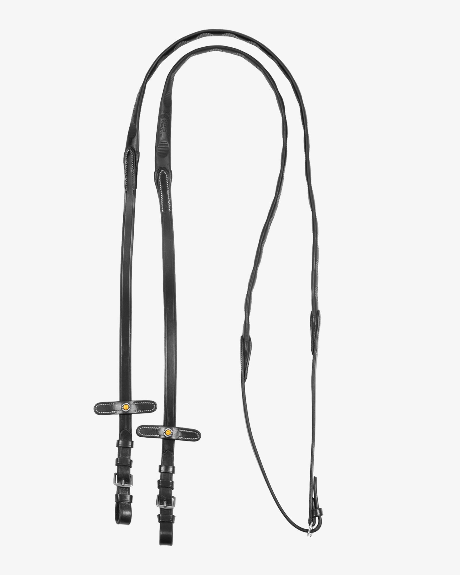 Equestro Leather Magna Reins With Rubber Grip Black